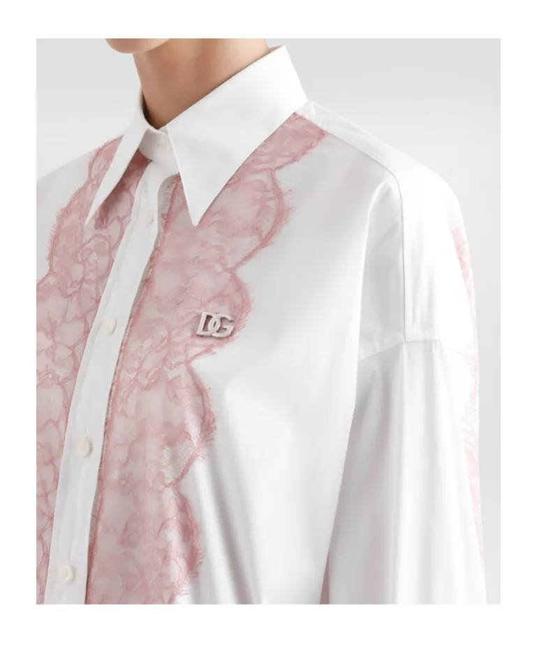 Lace Detailed Oversize Poplin Shirt