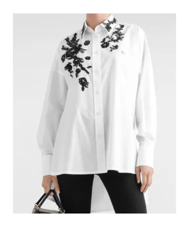 Lace Patch Oversize Poplin Shirt
