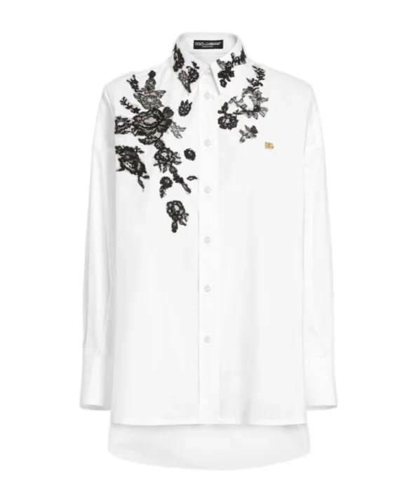 Lace Patch Oversize Poplin Shirt