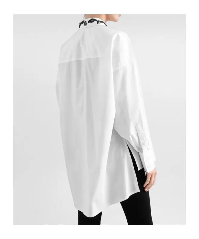 Lace Patch Oversize Poplin Shirt
