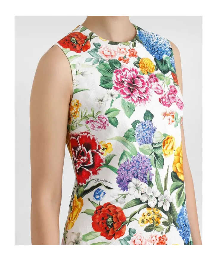 Floral Printed Brocade Midi Dress