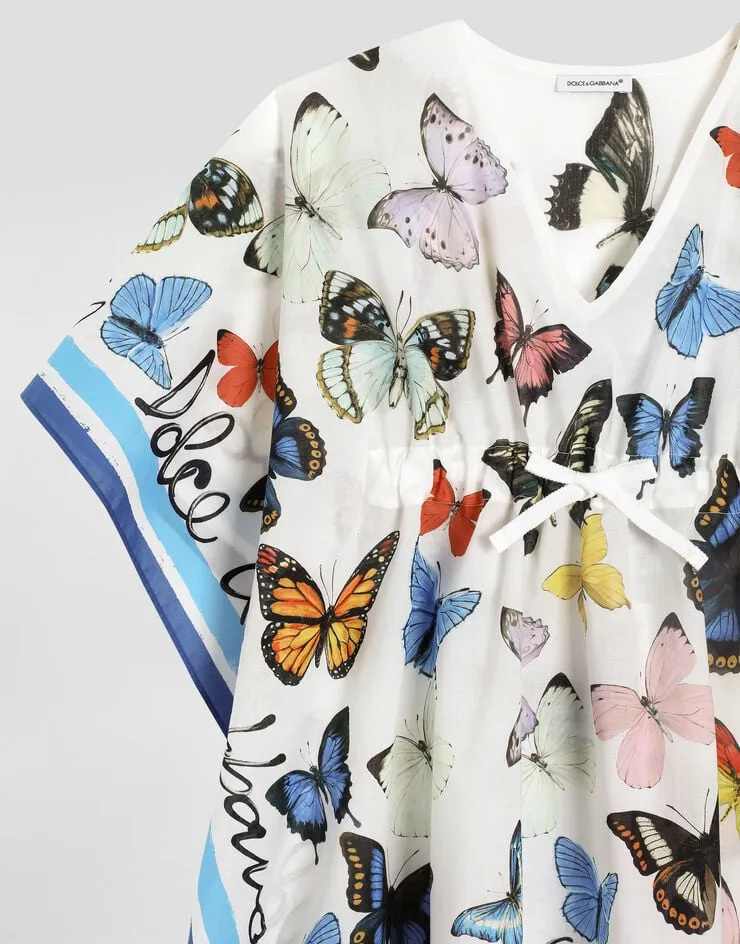 Butterfly-Print Kaftan Dress