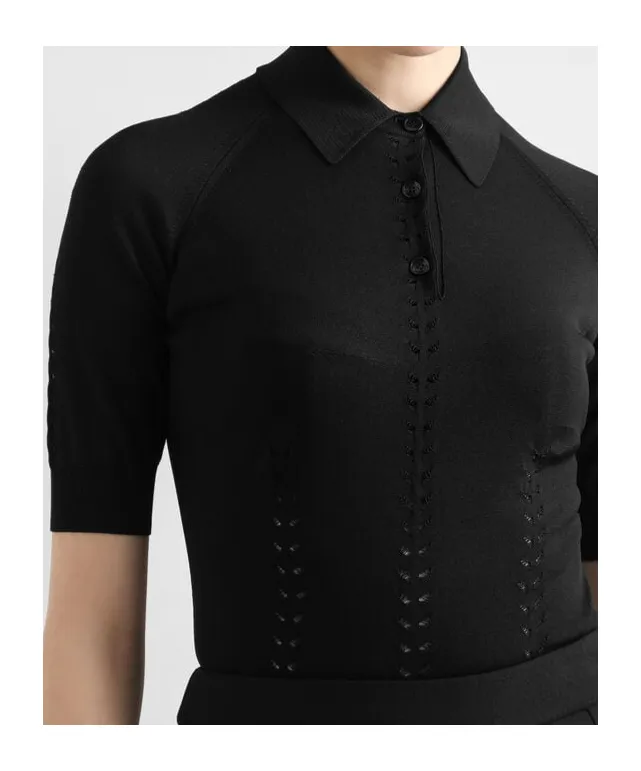 Fine-Knit Polo Top
