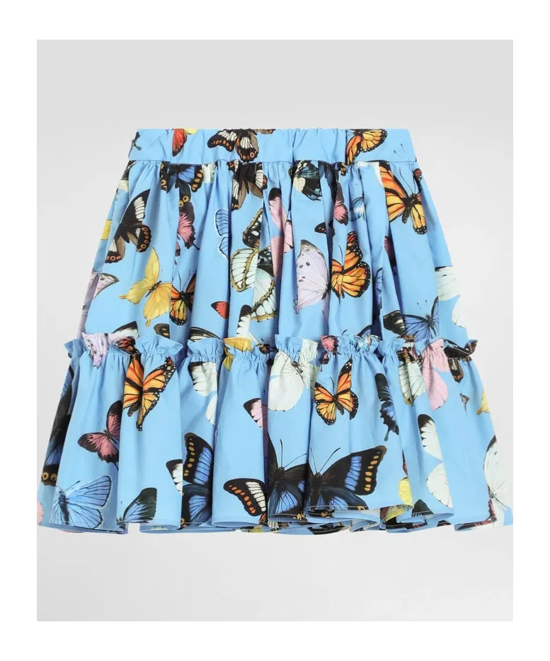 Butterfly Printed Poplin Skirt