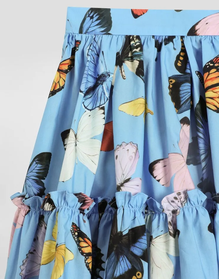 Butterfly Printed Poplin Skirt
