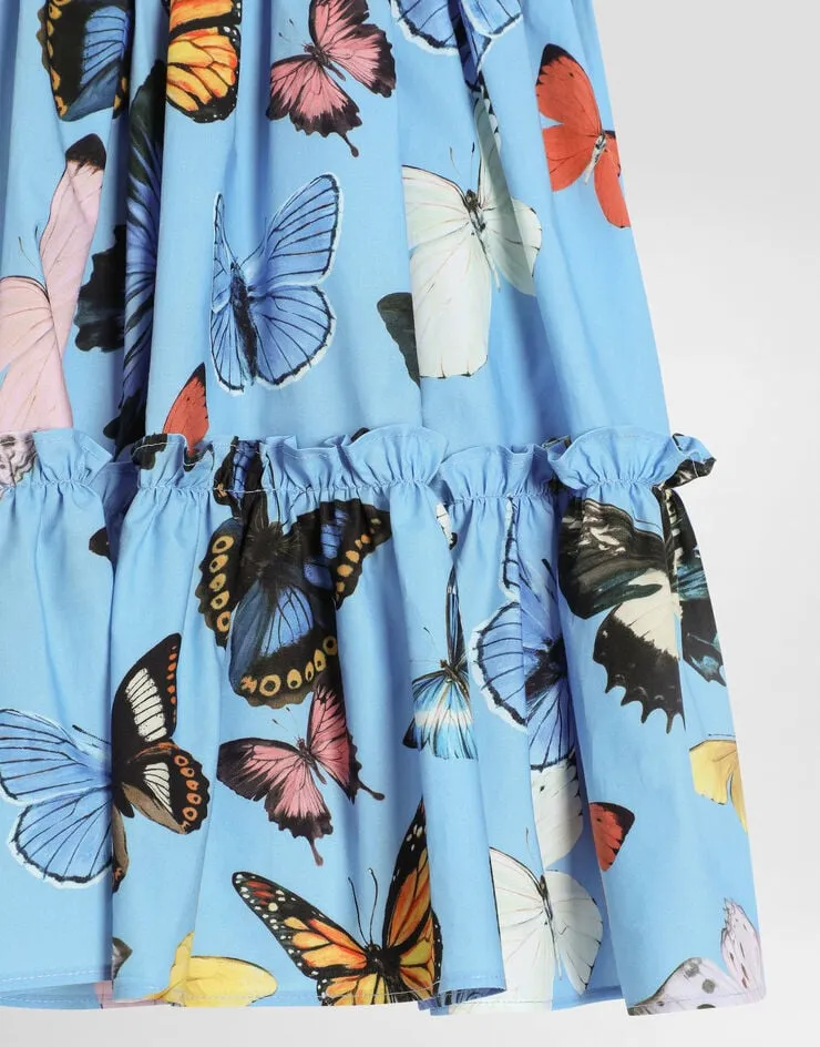 Butterfly Printed Poplin Skirt