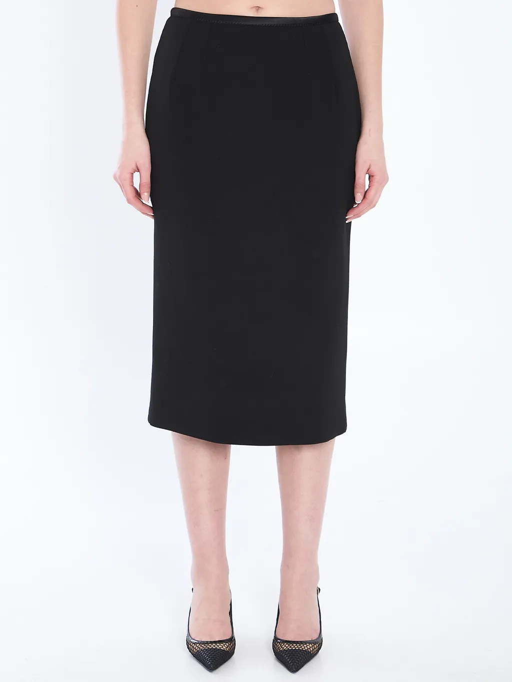 Crepe Calf-Length Pencil Skirt