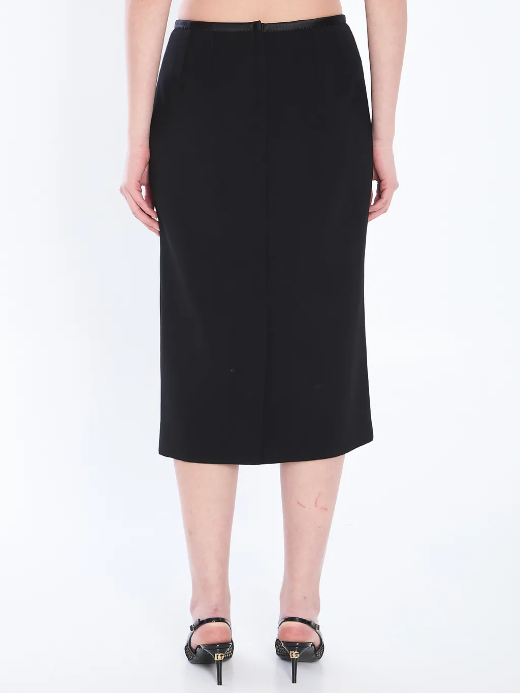 Crepe Calf-Length Pencil Skirt