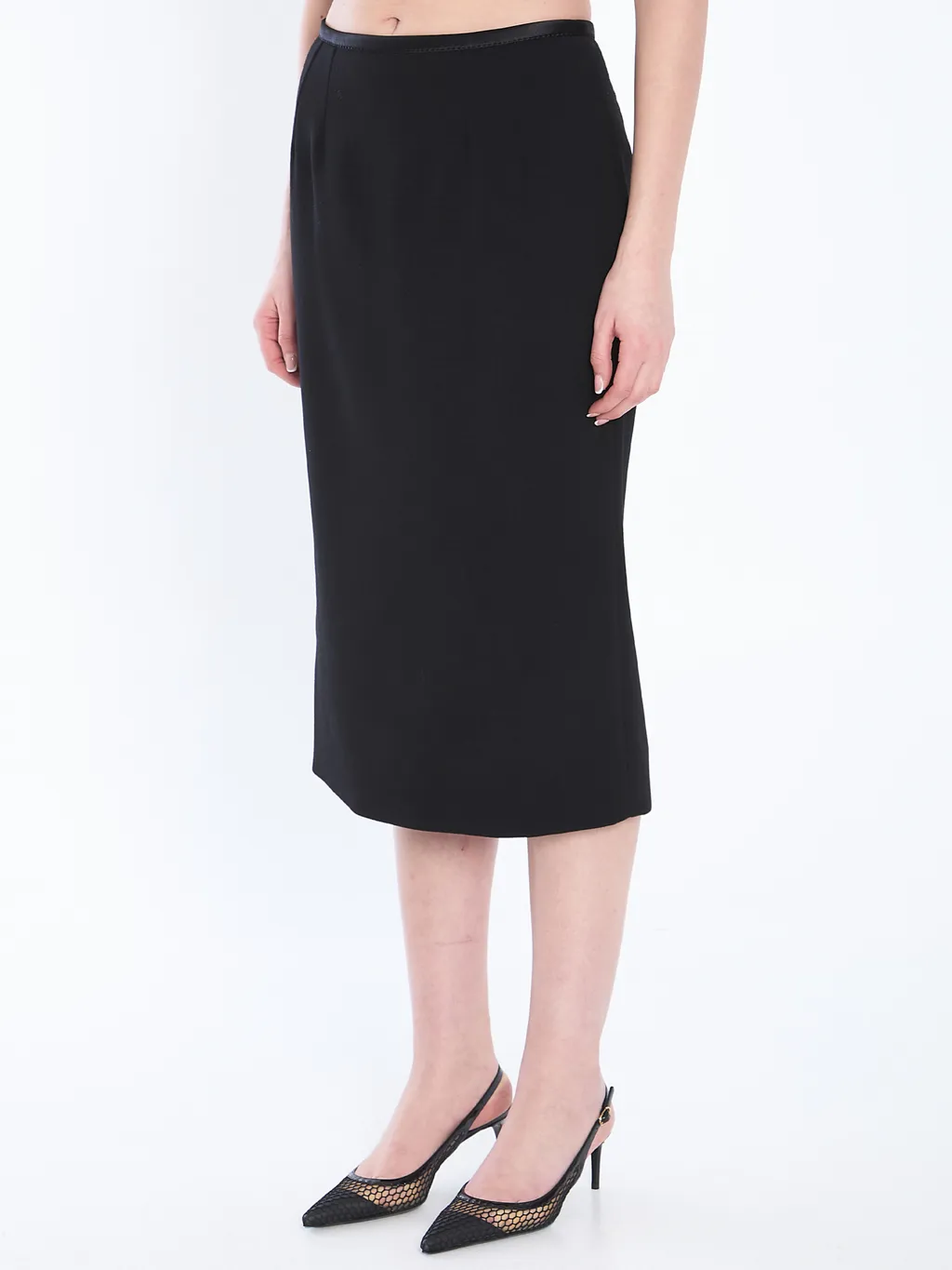 Crepe Calf-Length Pencil Skirt