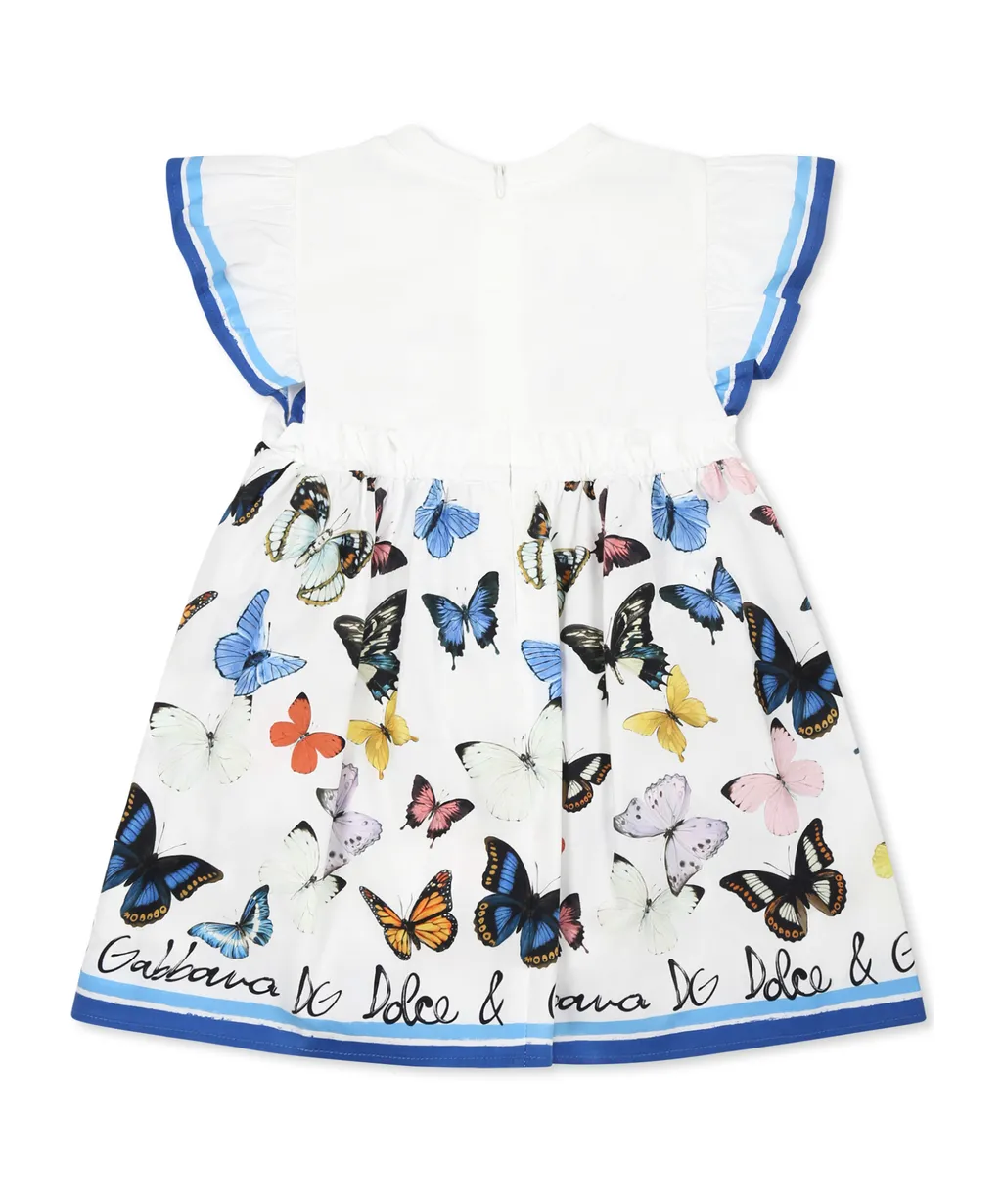 Butterfly-Print Poplin And Jersey Dress