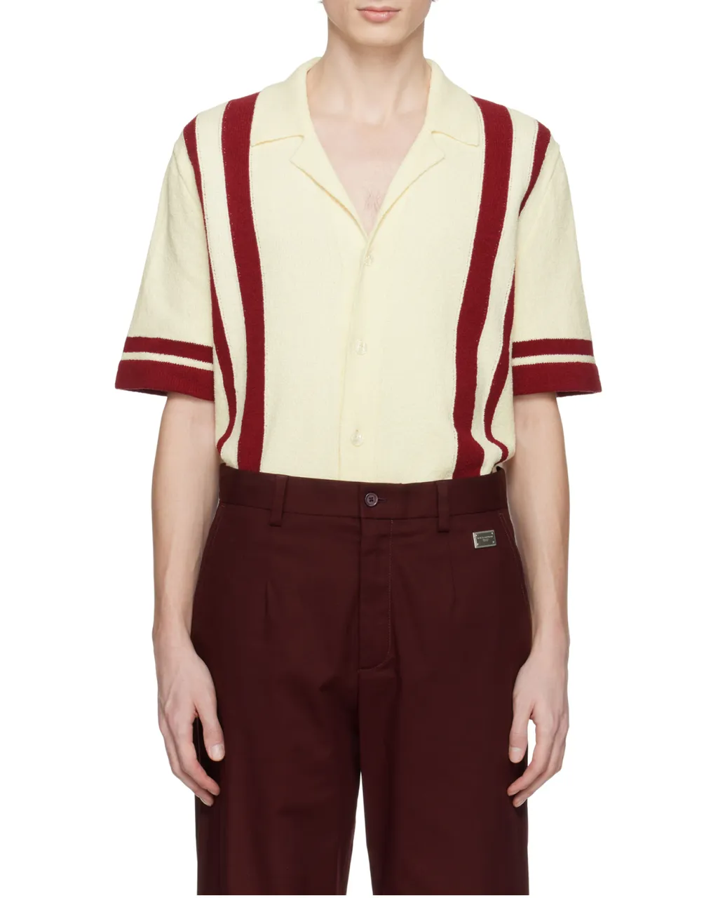 Inlaid Stripe Knitted Polo Shirt