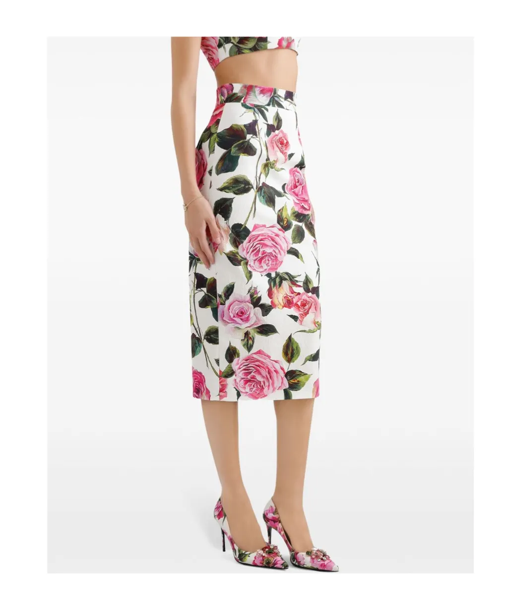 Rose Printed Midi Skirt
