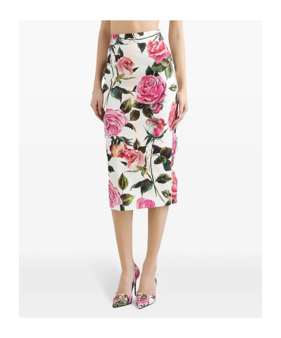 Rose Printed Midi Skirt