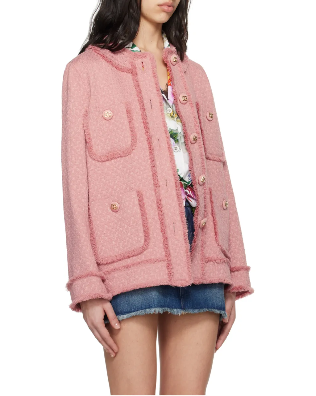 Single-Breasted Raschel Tweed Jacket