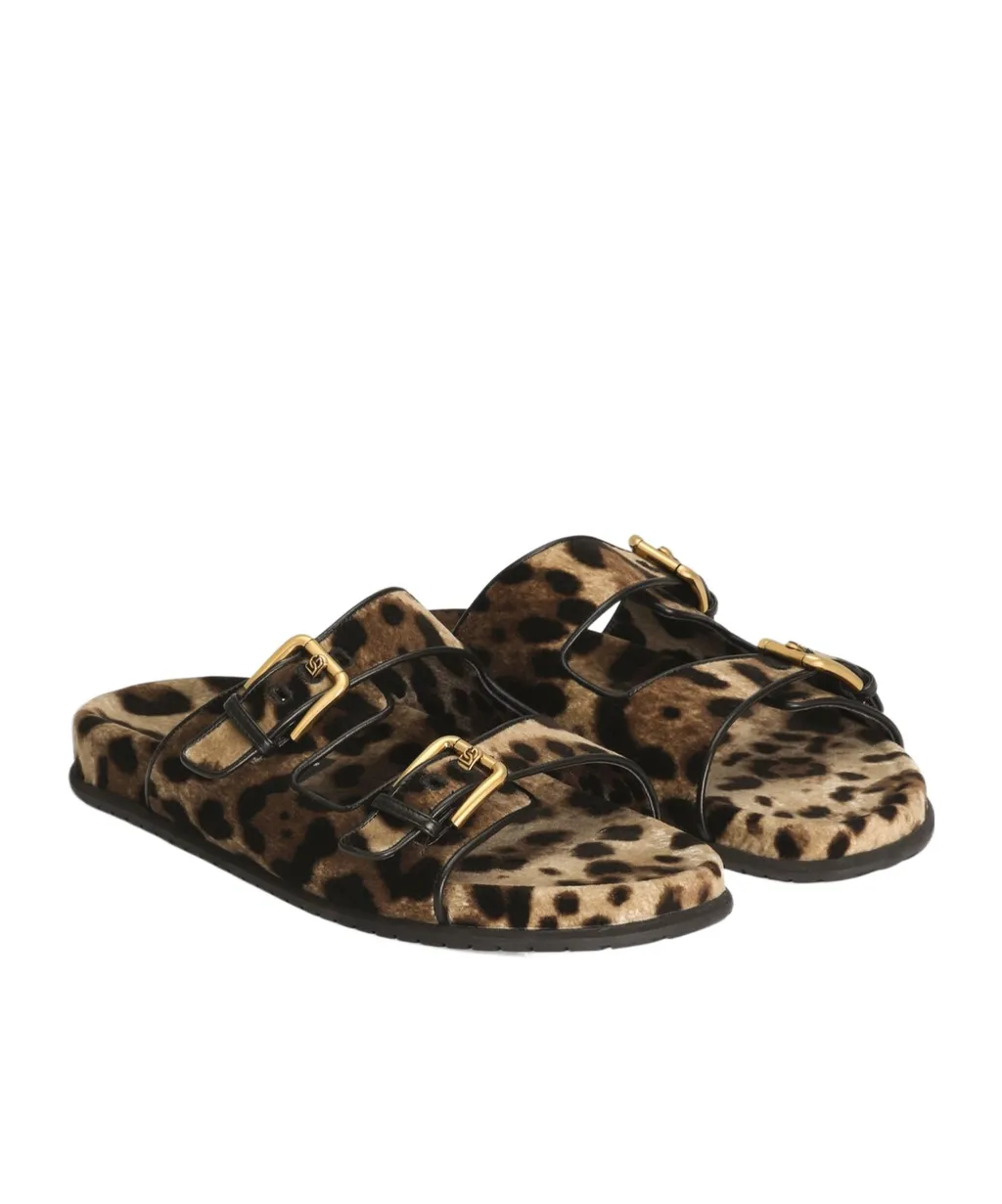 Leopard Printed Velvet Sliders