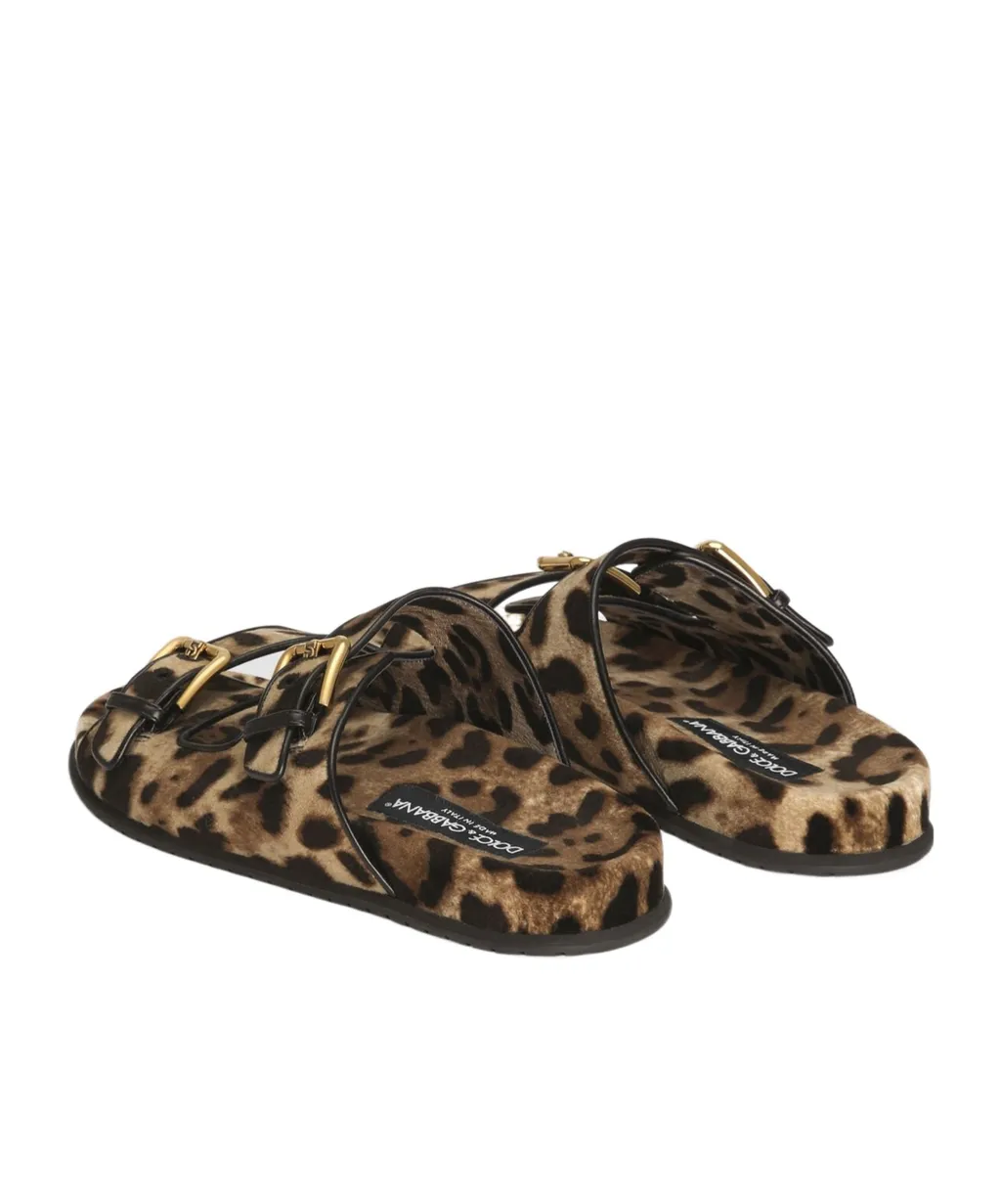 Leopard Printed Velvet Sliders