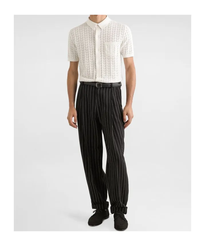 Short-Sleeved Openwork Knitted Shirt