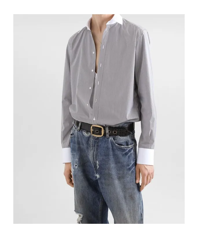 Logo Embroidered Pinstriped Shirt