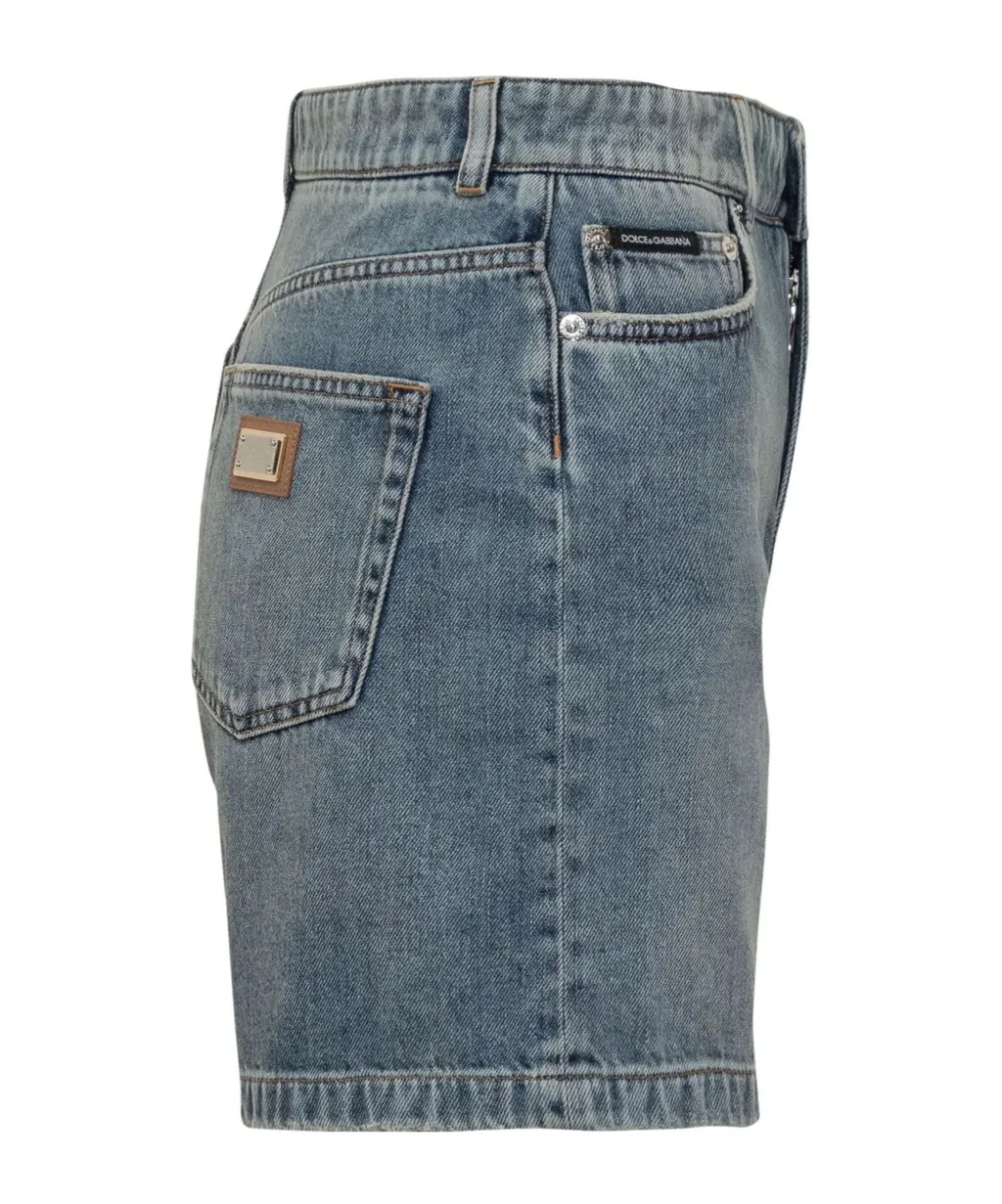 Logo Plaque Denim Shorts