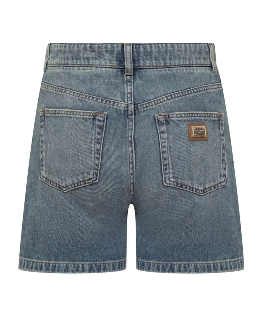 Logo Plaque Denim Shorts