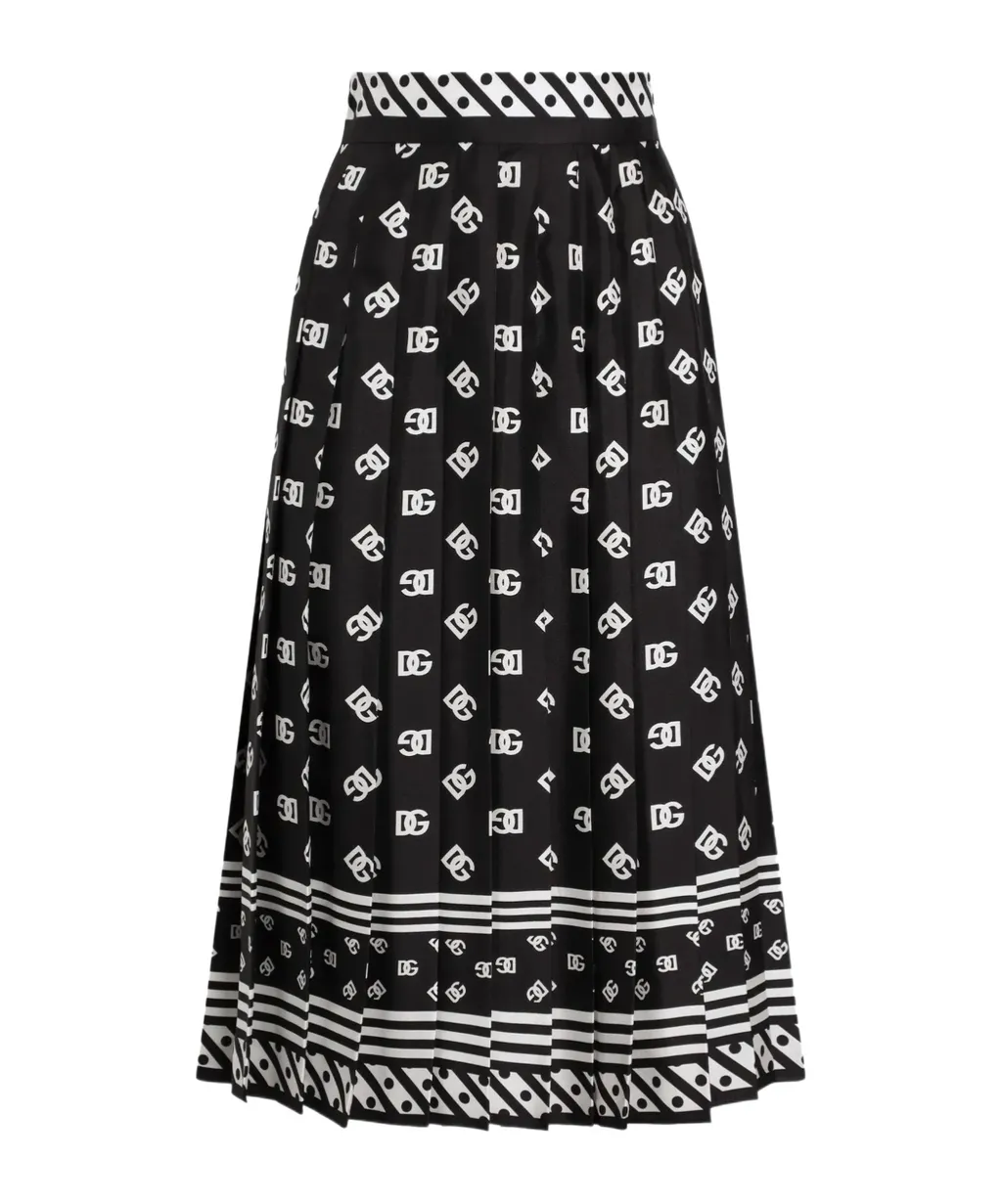 Dg Logo Scarf Printed Pleated Midi Skirt