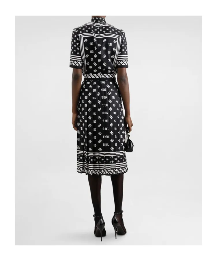 Dg Logo Scarf Printed Pleated Midi Skirt