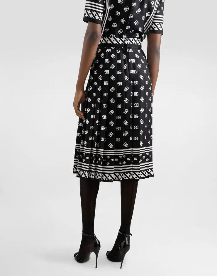 Dg Logo Scarf Printed Pleated Midi Skirt