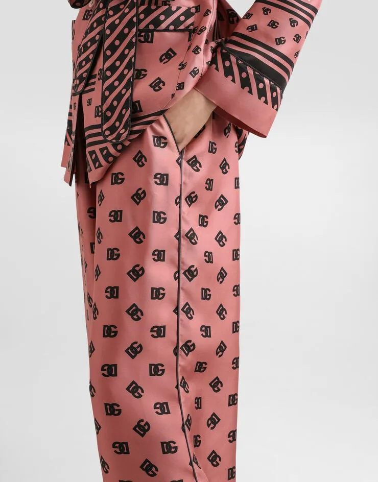 Silk Satin Jacquard Pajamas With Full Dg Logo