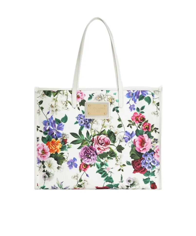 Floral Printed Logo Plaque Shoulder Bag