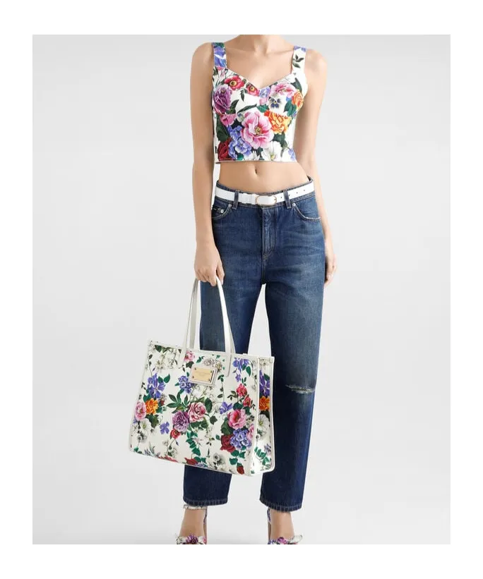 Floral Printed Logo Plaque Shoulder Bag