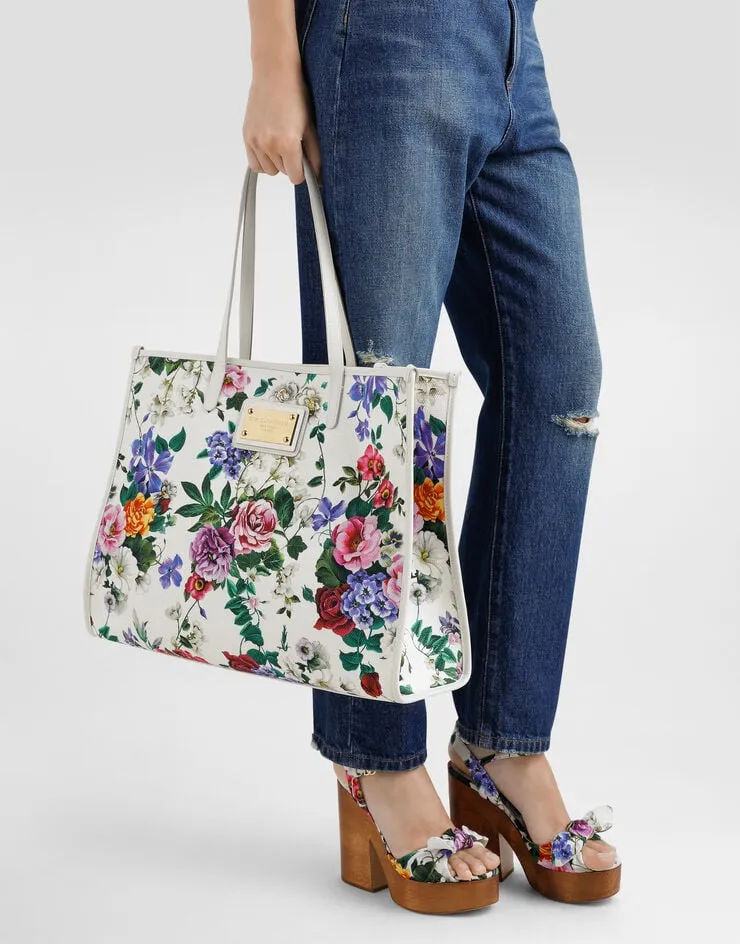 Floral Printed Logo Plaque Shoulder Bag