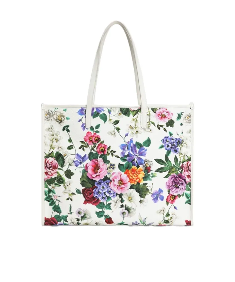 Floral Printed Logo Plaque Shoulder Bag
