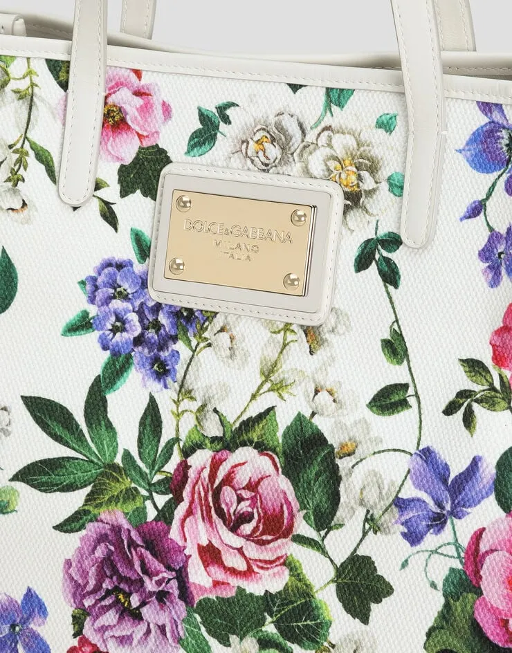 Floral Printed Logo Plaque Shoulder Bag