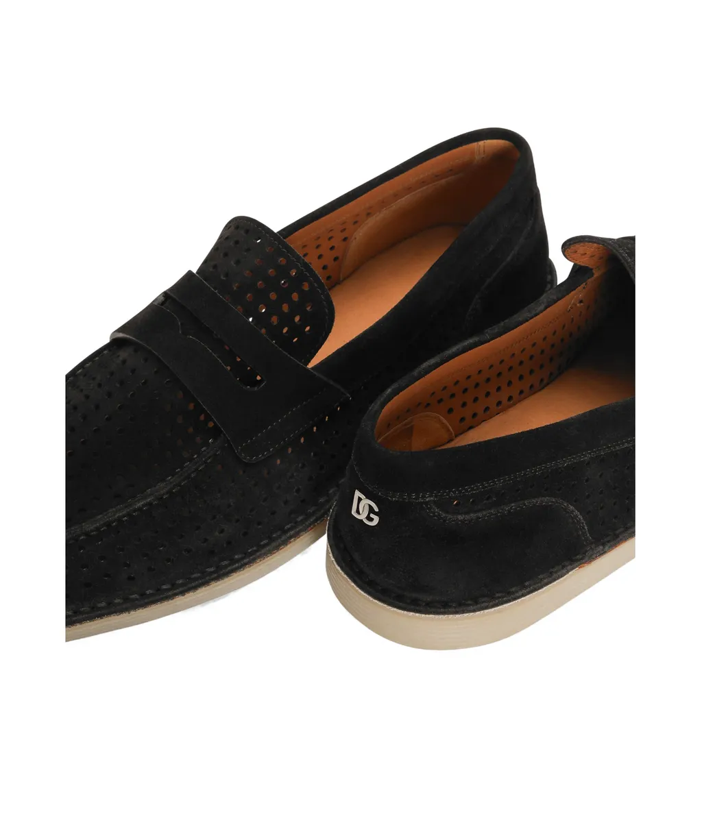 Logo Plaque Perforated Loafers
