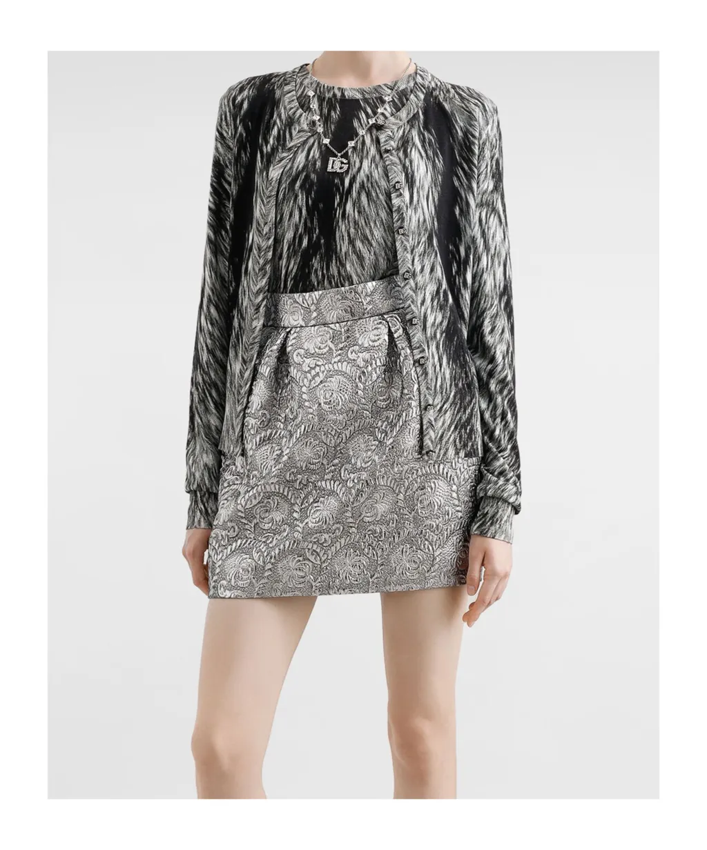 Fur-Print Knit Cardigan