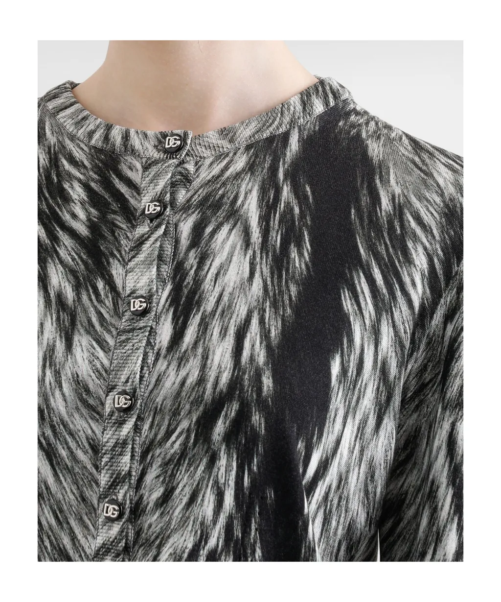 Fur-Print Knit Cardigan