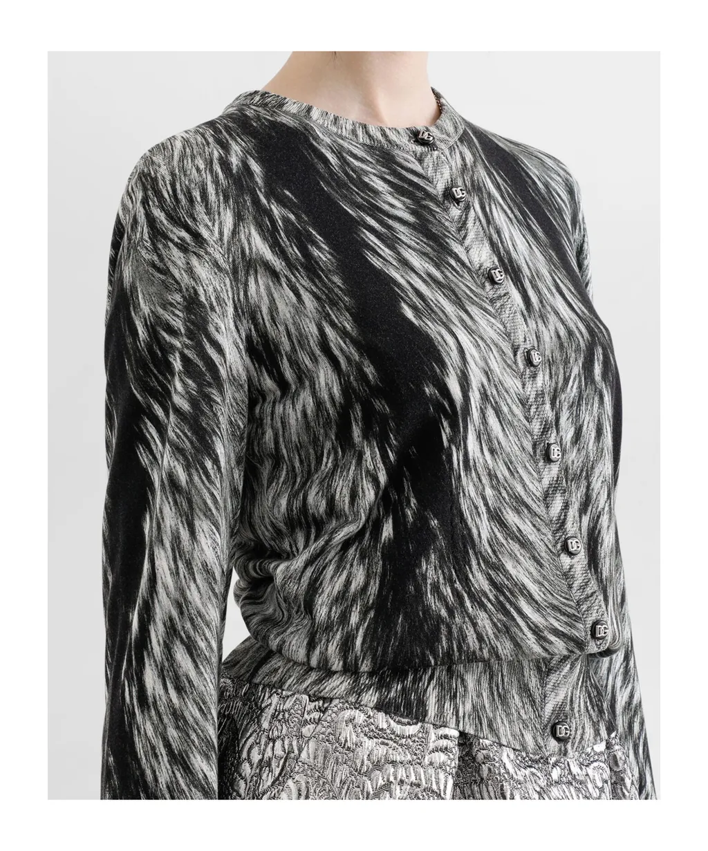 Fur-Print Knit Cardigan