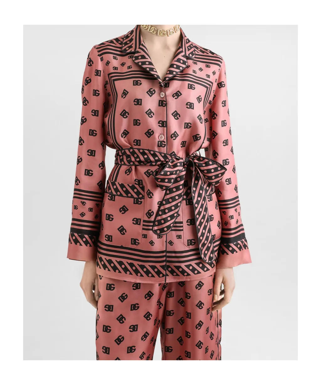 All-Over Dg Logo Scarf Printed Twill Pajama Shirt