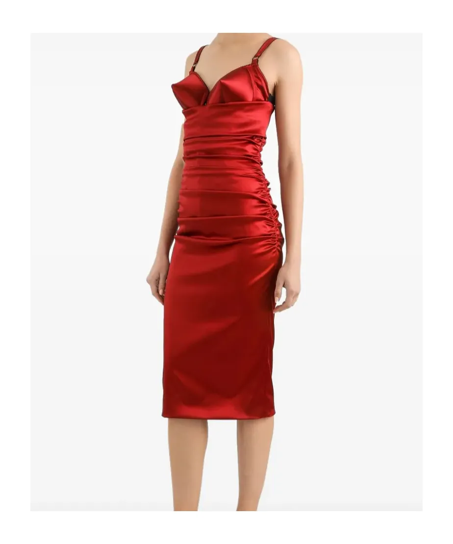 Draped Satin Calf-Length Dress