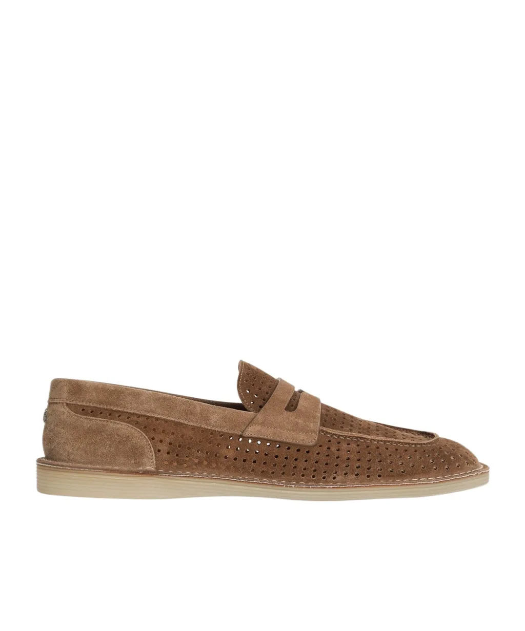 Logo Plaque Perforated Loafers