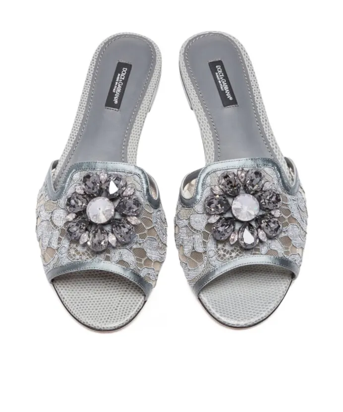 Crystal-Flower Lace Slides
