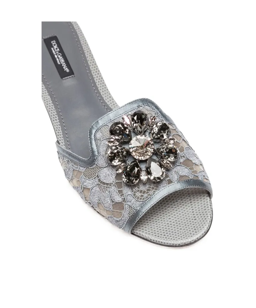 Crystal-Flower Lace Slides