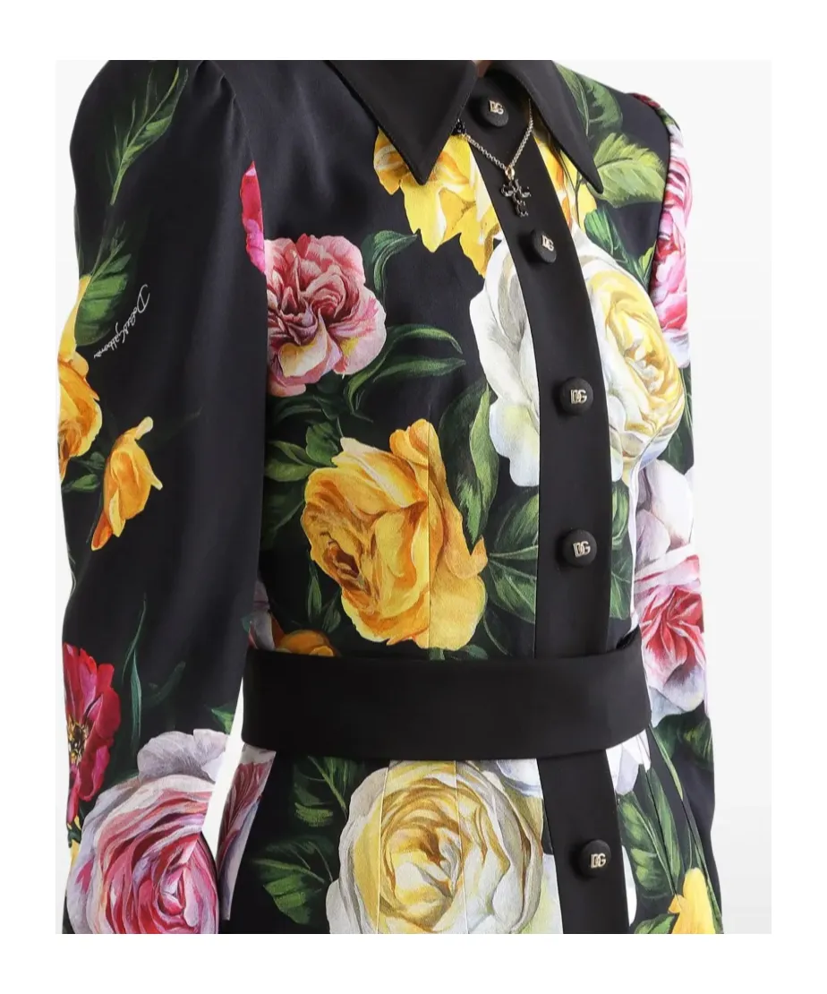 Floral Printed Calf-Length Cady Shirt Dress