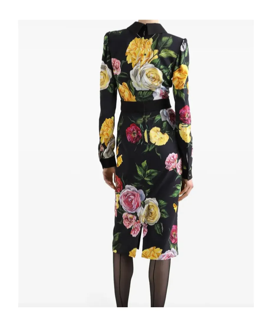Floral Printed Calf-Length Cady Shirt Dress