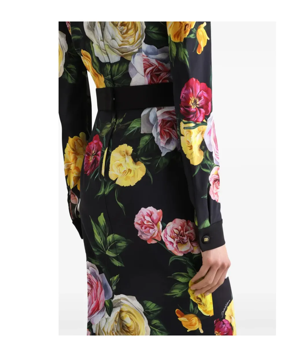 Floral Printed Calf-Length Cady Shirt Dress