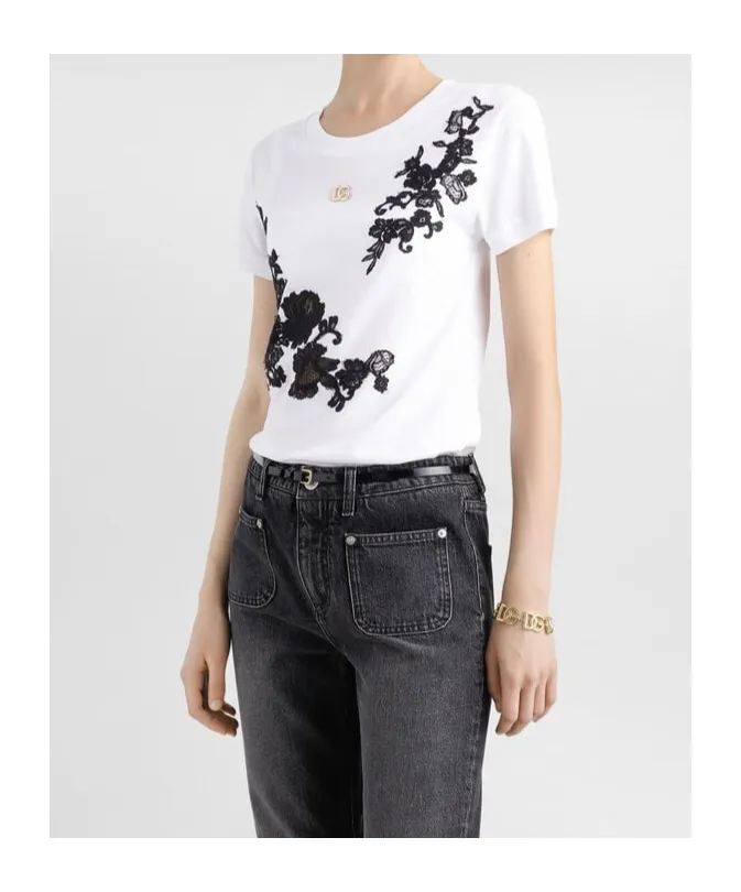Lace Detailed Jersey T-Shirt