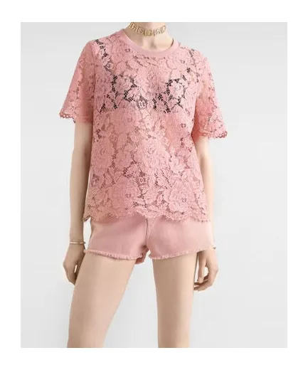 Short-Sleeved Cordonetto Lace T-Shirt