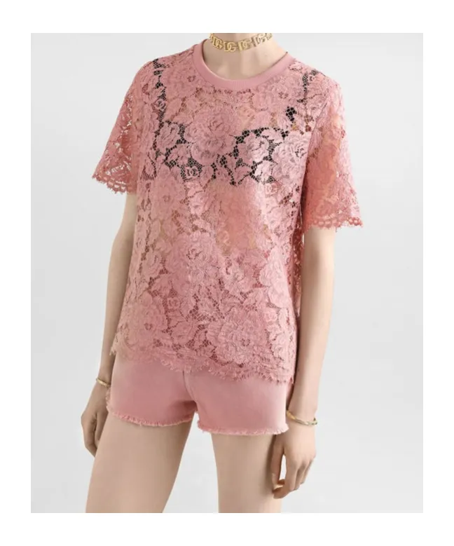 Short-Sleeved Cordonetto Lace T-Shirt