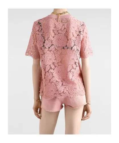 Short-Sleeved Cordonetto Lace T-Shirt