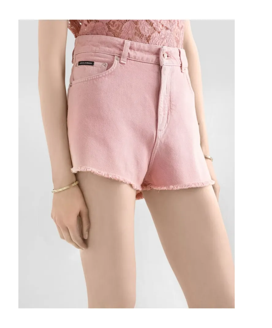 Logo Plaque Frayed Hem Denim Shorts